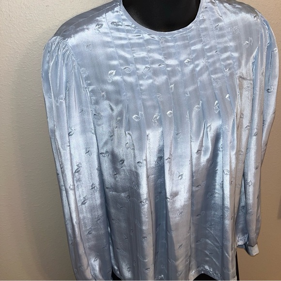 VTG 80s Handmade SECRETARY BLOUSE Silk poly Balloon Sleeves PEARL BUTTONS Med - Picture 3 of 14